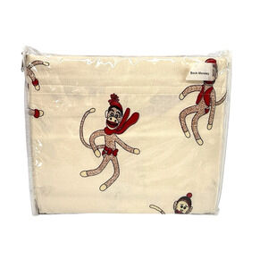 The Vermont Country Store Sock Monkey 100% Cotton Flannel TWIN Sheet Blanket NEW